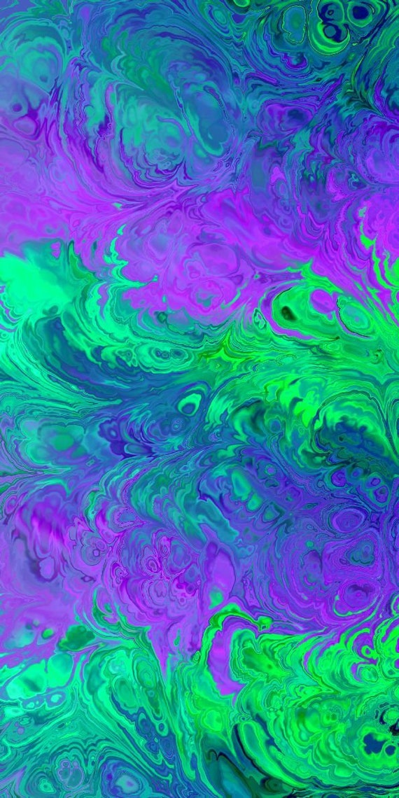 Purple Green Blue Waves Abstract Artist Hand Created Artisan Crepe de Chine Fabric Fiber Art Apparel Sheer Home Decor