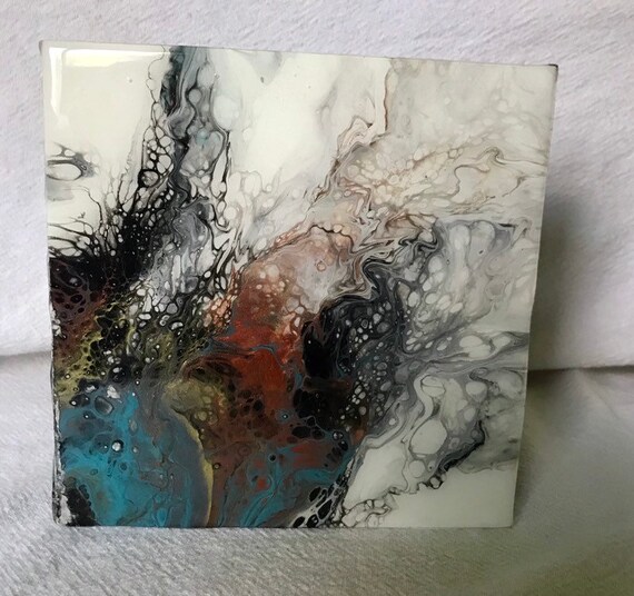 Trivet Resin Blue Copper Gold Black Ceramic Tile Coaster Artisan Made Gift Idea Home Decoration
