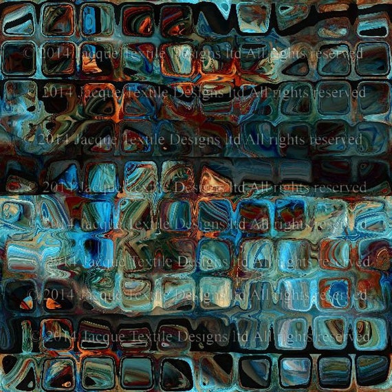 Artist Made Cotton Blue Bubble Glass Upholstrey Canvas Fabric Panel Cushion Ottoman Re Cover Fiber Art