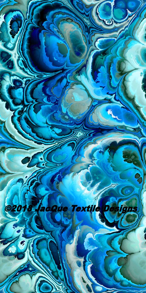 Marble Turquoise Blue Artist Created Satin Fabric Fiber Art Diamonds Fabric Abstract Designer Fashion