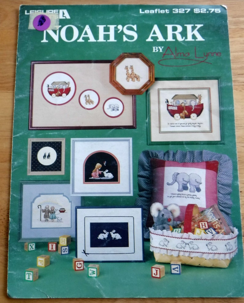 Lot of 3 Baby Cross Stitch pattern booklets baby embroidery patterns vintage Noahs Ark baby bibs newborn nursery cross stitch patterns