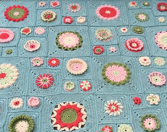 The Garden State Afghan - Crochet pattern by Julie Yeager.  Floral granny squares, 52" x 60"
