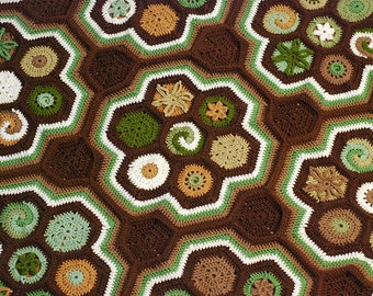 Hexaghan!  Unique Crocheted Afghan Pattern. Fun to make. Designed by Julie Yeager.