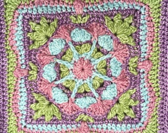 English Garden Afghan Square 12" Original Crochet Pattern