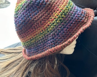Beautiful Rainbow Tweedy Crocheted Bucket Hat