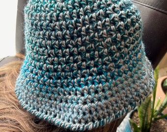 Beautiful Blue Gray Crocheted Bucket Hat