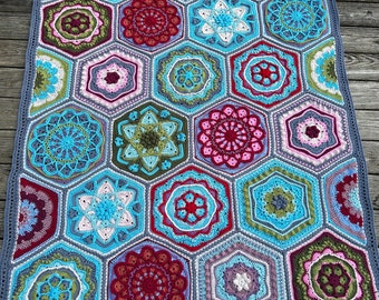 Bohemian Hexagons, original crochet afghan pattern by Julie Yeager