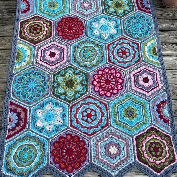 Bohemian Hexagons, original crochet afghan pattern by Julie Yeager