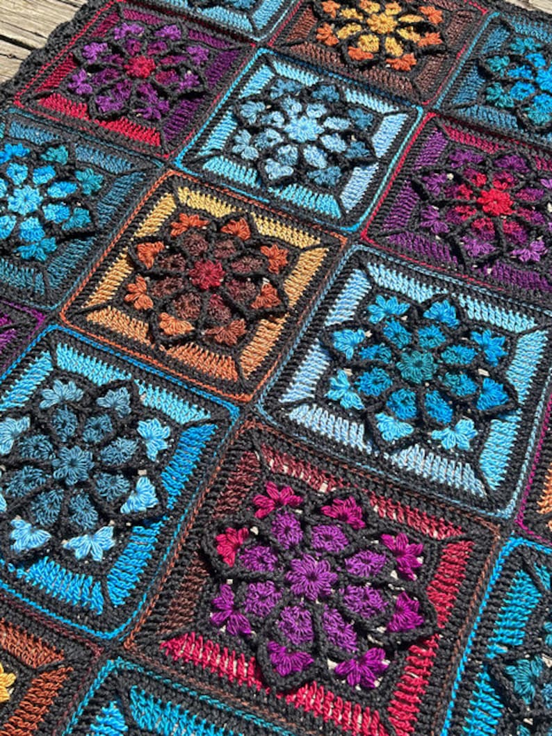 JulieAnny's Stained Glass Afghan Block Crochet Pattern 12 by Julie Yeager image 1