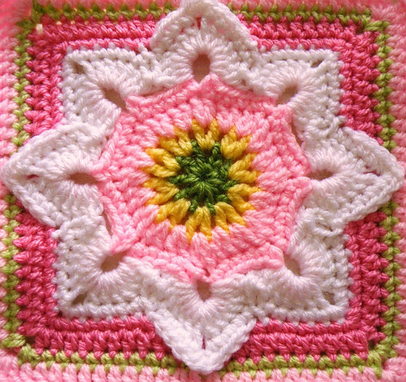 Eight Pointed Flower by Julie Yeager Crochet Pattern Afghan Square image 4