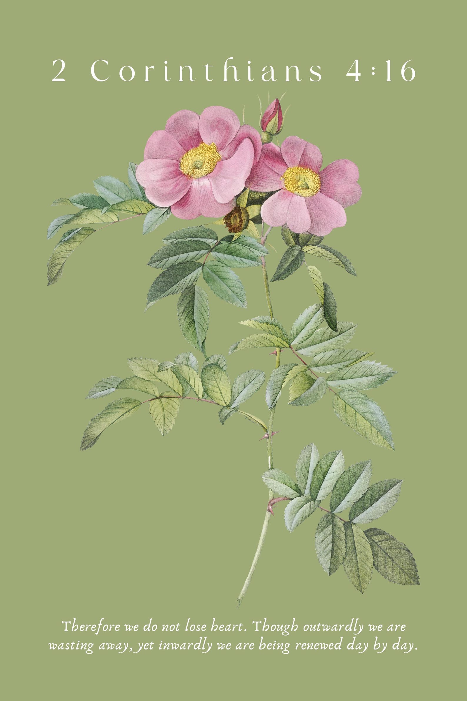 2 Corinthians 4:16 | Green Botanical Vintage Floral Scripture Wall Art ...