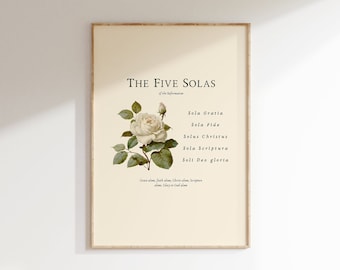 Las Cinco Solas / Reforma Sola Gratia, Sola Fide, Solus Christus, Sola Scriptura, Soli Deo Gloria Floral Art Print / Descarga Digital
