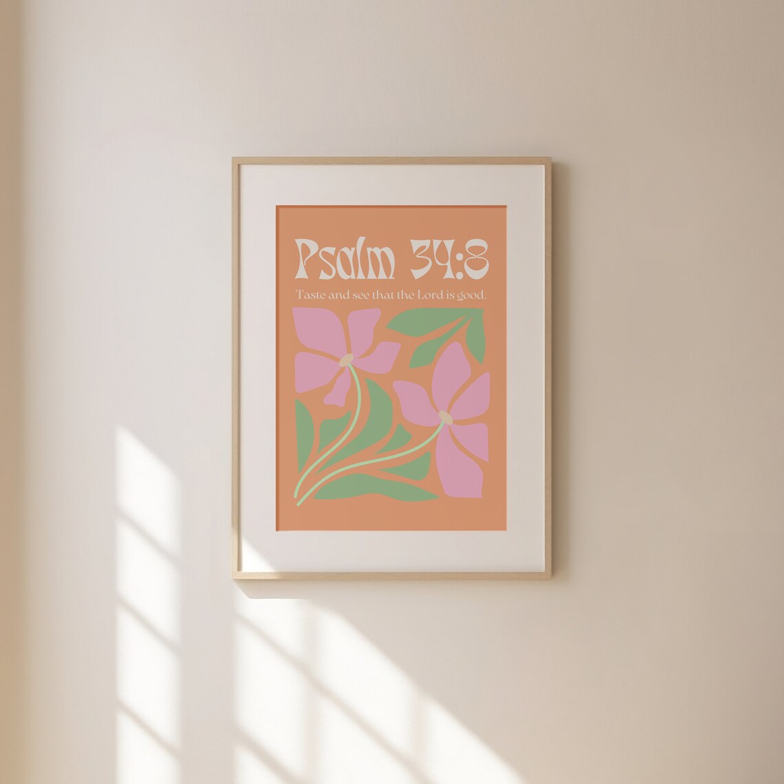 Psalm 34:8 | Floral Christian Bible Verse Scripture Wall Aesthetic Art ...