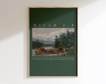 Micah 6:8 | Vintage Hunting Rustic 19th Century Scripture Poster Wall Art Christian Bible Verse Fishing Cabin Decor | Digital Download