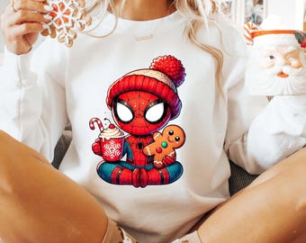 Holiday Spiderman Crewneck Sweater,Festive Red and Blue Pullover,Holiday Spider Shirt,Christmas Gift for Superhero Fans,Crewneck Superhero