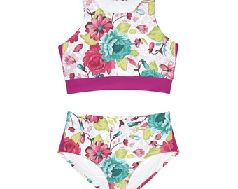 Floral Two-Piece Bathing Suit: Stylish Swimwear Set for Women