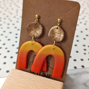 Clay Arch Earrings Sunset Glow Ombre Yellow to Red with Gold Accents Trendy Modern Colorful Earring Beach Accessories image 2