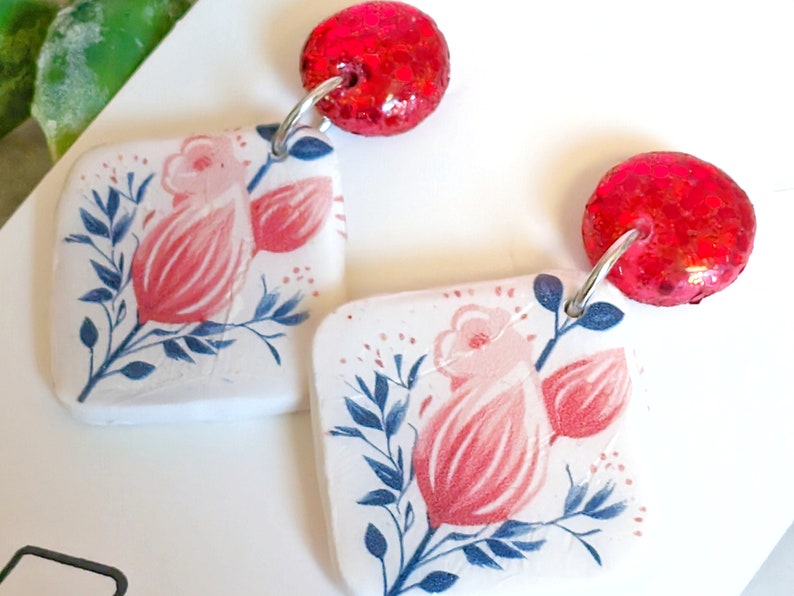 floral transfer valentine earring