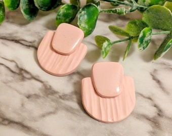 Clay Earrings Pale Pink Textured Simple Earrings for Spring Easter Lightweight Minimalist Earrings