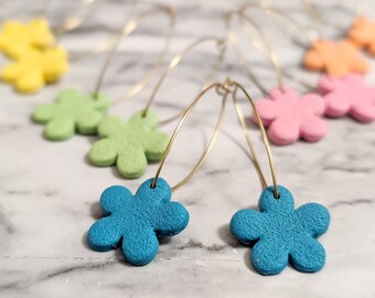 Flower Dangle Earring Kidney Hook Style Long Earring Clay Flower Bright Colors Hippie Flower Earring Gift for Teen