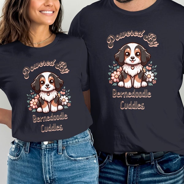Cute Bernedoodle Cuddles T-Shirt, Floral Dog Graphic Tee, Pet Lover Gift, Unisex Shirt