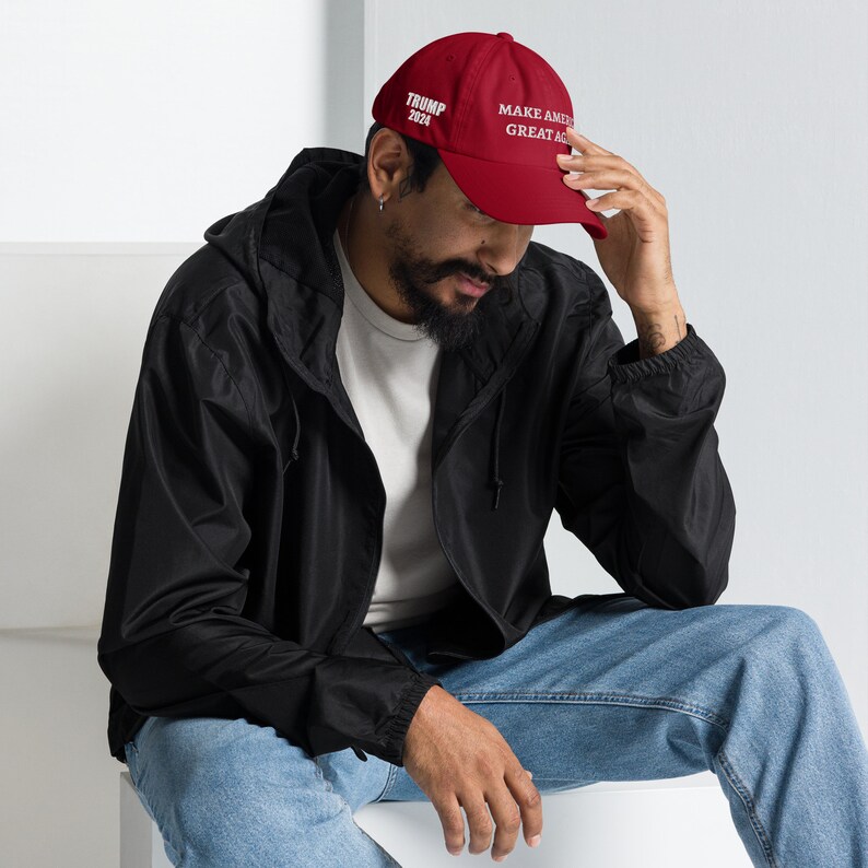 MAGA Dad Hat with Trump 2024 and American Flag Embroidery