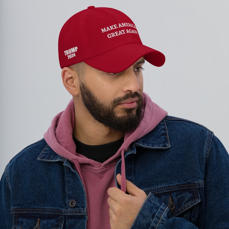 MAGA Dad Hat with Trump 2024 and American Flag Embroidery