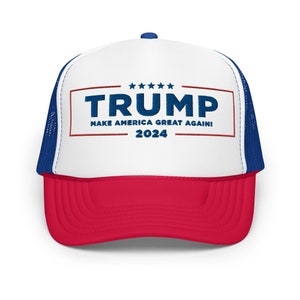 Trump 2024 Make America Great Again MAGA Sombrero de camionero de espuma rojo, blanco y azul