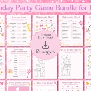 Giochi per feste di compleanno principessa, bomboniere, rosa, stampabile, download istantaneo