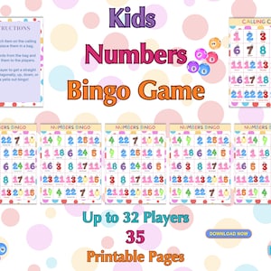Number Bingo Game for Preschool Homeschool Kids, Number Party Game, Learning Activity, Road Trip Activity. Instant Download Printable