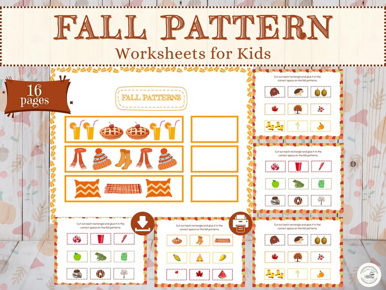 Fall Pattern Worksheets for Kids: Autumn Learning Activity (PDF) - Etsy