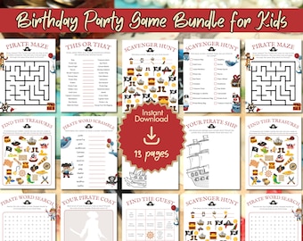 Giochi per feste di compleanno pirata, Bomboniere, Rosso, Stampabile, Download istantaneo