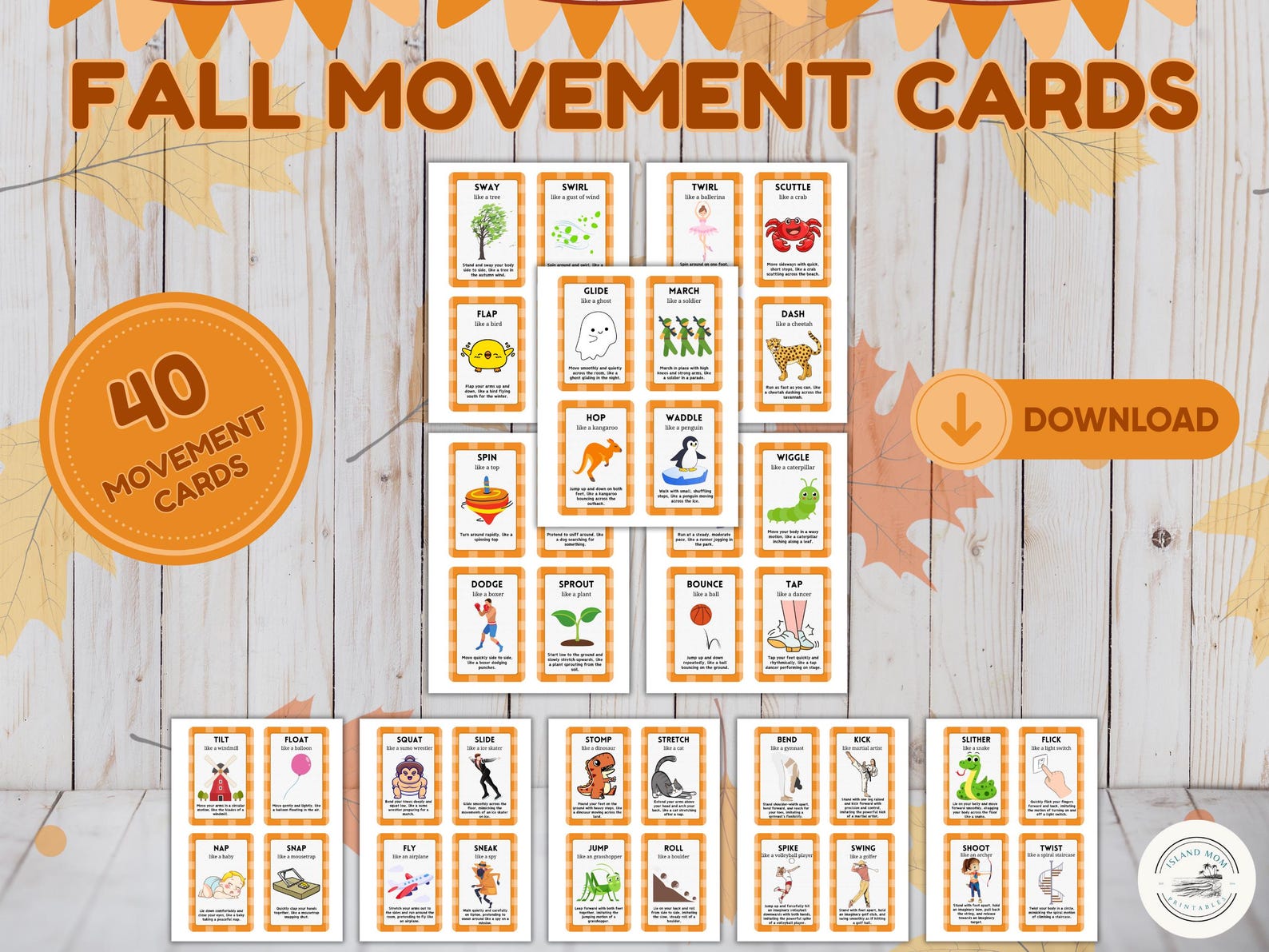 Fall Movement Cards: 40 Fun Action Activities (printable) - Etsy