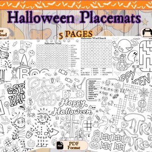 Halloween Activity Placemats, Printable Kids Activity Placemats, Halloween Coloring Placemats, Halloween Games Placemats, Halloween Party