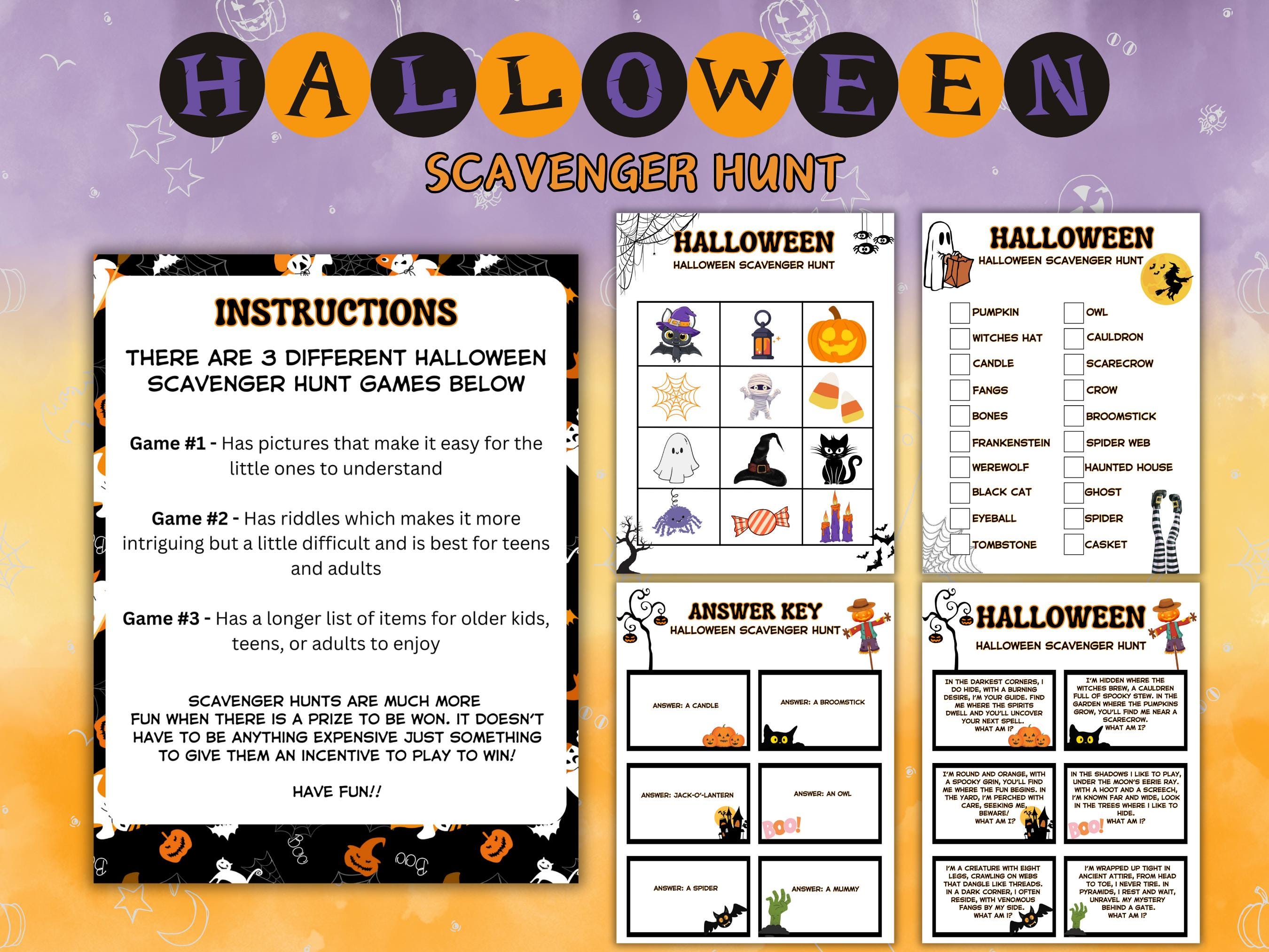 Halloween Scavenger Hunt for Kids, Halloween Scavenger Hunt Party Game ...