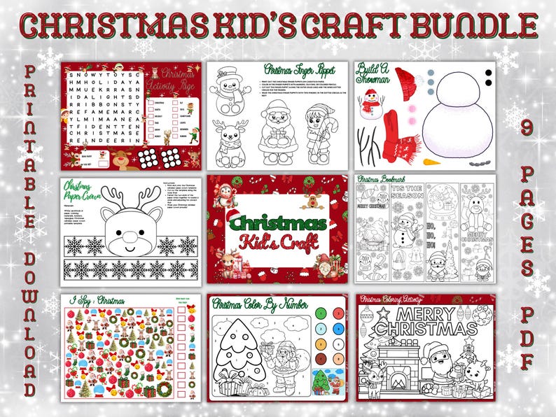 Christmas Craft Activity Sheets for Kids Printable, Christmas Coloring