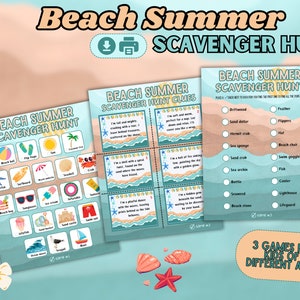 Beach Summer Scavenger Hunt for Kids, Scavenger Hunt Party Game, Outdoor Beach Activity, Summer Game for Kids or Family, Instant Download
