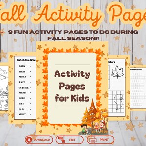 Fall Activity Pages for Kids, Printable Fall Games, Autumn Printable, Fall Coloring Pages, Autumn Activity for Kids, PDF, Instant Download