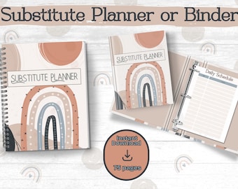 Substitute Teacher Boho Planner, Boho Substitute Teacher Printable Binder Planner, Substitute Teacher Notes, Substitute Teacher Lesson Plans