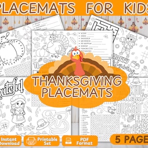 Thanksgiving Activity Placemats, Printable Kids Activity Placemats, Thanksgiving Coloring Placemats, Thanksgiving Games Placemats