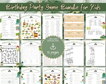Giochi per feste di compleanno pirata, Bomboniere, Verde, Stampabile, Download istantaneo