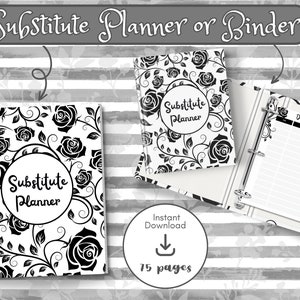 Substitute Teacher Planner, Substitute Teacher Printable Binder Planner, Substitute Teacher Notes, Substitute Teacher Lesson Plans
