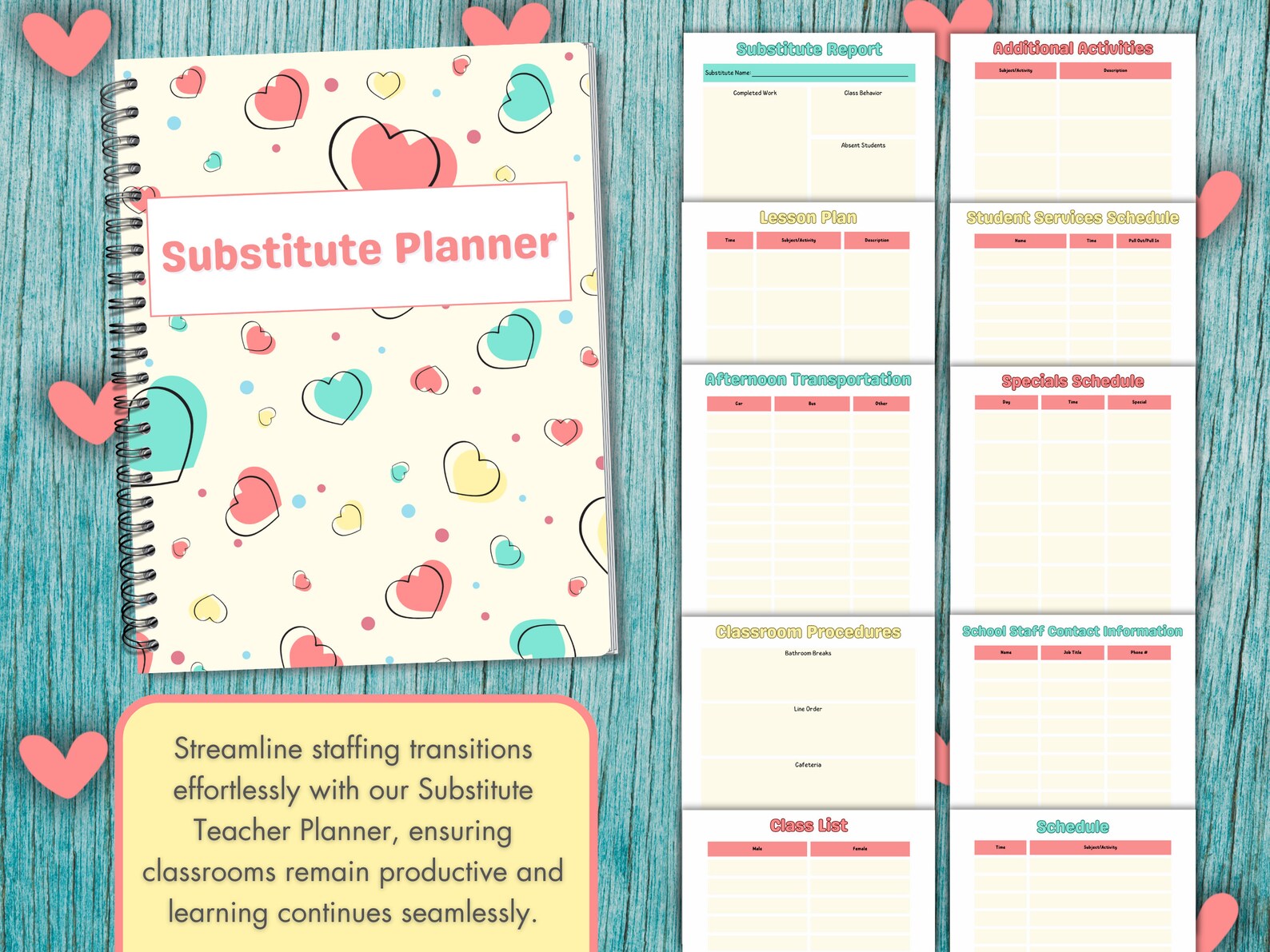 Substitute Teacher Planner: Printable Binder With Lesson Plans (PDF) - Etsy