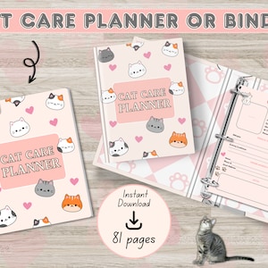 Cat Care Planner, Cat Health Planner, Cat Binder, Kitten Cat Checklists, Kitten Cat Tracker, INSTANT DOWNLOAD, Pink, Printable