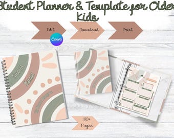 Boho Student Planner: Editable Kids Calendar & Template (Digital Download)