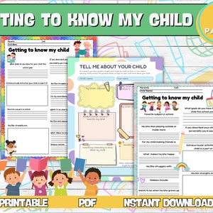 Get to Know My Child, Beginning of Year Parent Survey, Parent Questionnaire, Back to School, Parent Forms, Printable, Instant Download