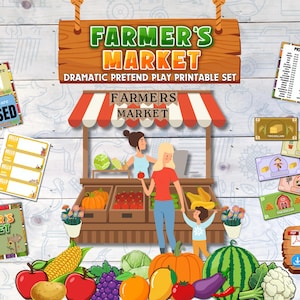 Farmers Market Pretend Play Printable, Farmers Market Dramatic Play, Preschool Printable, Farm Pretend, Kindergarten, Homeschool, Preschool