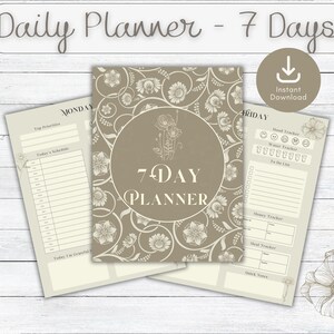 Druckbare Planerseiten, 7-Tage-Planer, Wochenplaner, antike florale Planerseiten, Wochenplaner, Wochenplaner, Sofort Download