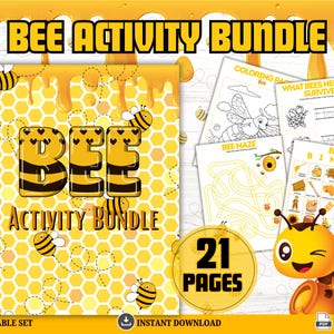 Leerpakket met bijenthema – printables voor kleuters en kleuters (21 pagina&#39;s), bijenactiviteitenbundel, kleuren, overtrekken, punt-tot-punt, pdf