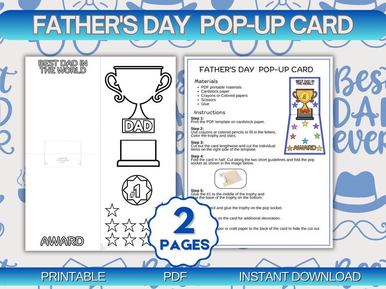Father's Day Printable Pop-up Card, Instant Download, Coloring Activity ...